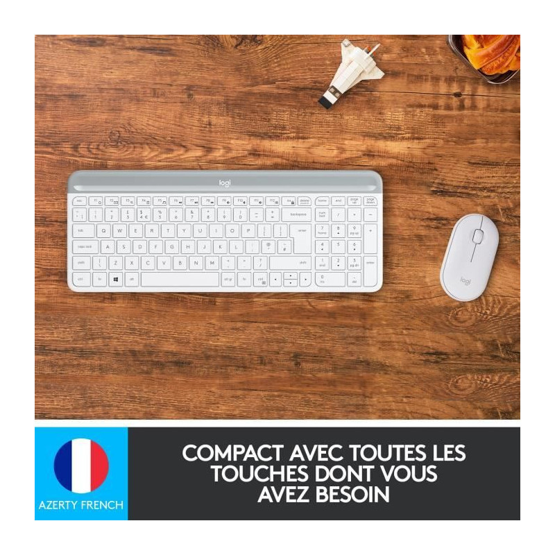 LOGITECH - MK470 Wireless Keyboard + Mouse Set - AZERTY - White