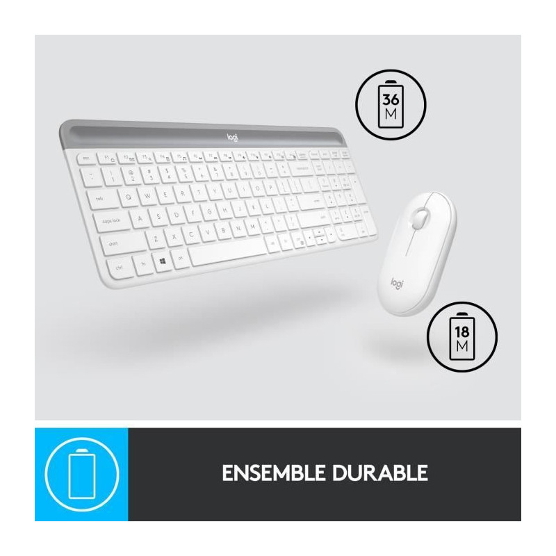 LOGITECH - MK470 Wireless Keyboard + Mouse Set - AZERTY - White