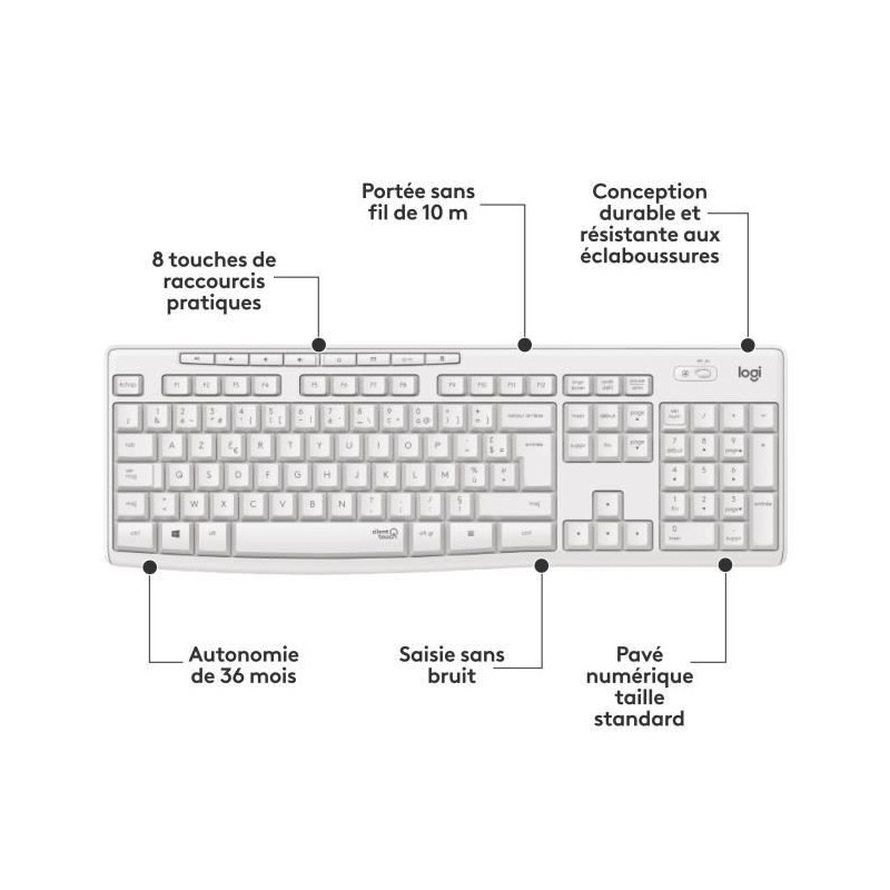 Pack Keyboard Mouse - Wireless - Logitech - MK295 - SilentTouch - Nume