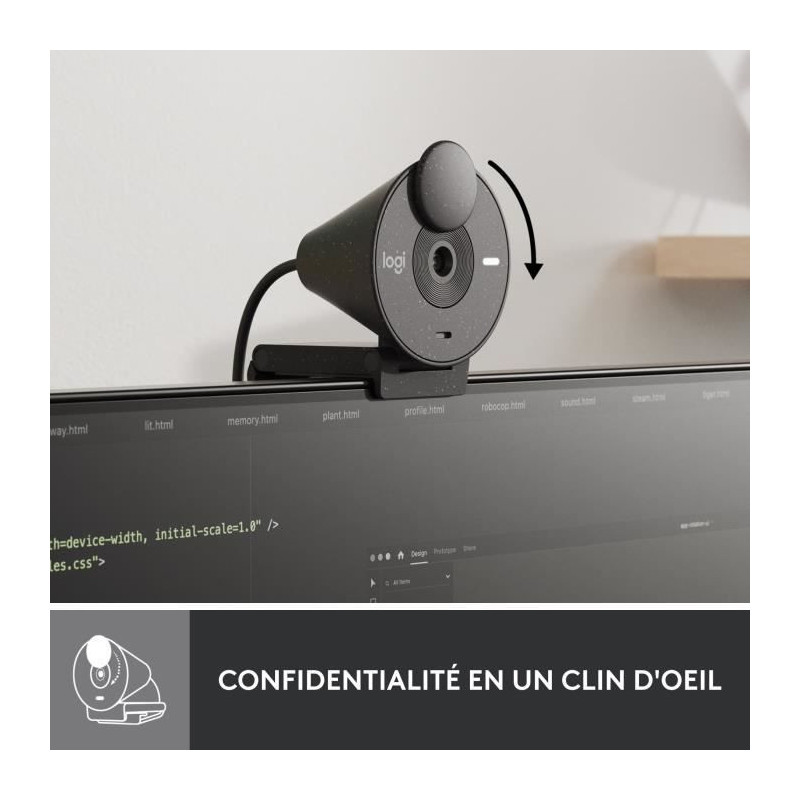 Logitech Brio 300 Full HD webcam with confidentiality, micro noise red