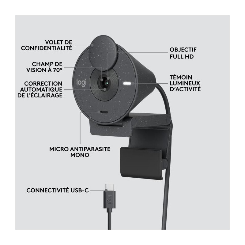 Logitech Brio 300 Full HD webcam with confidentiality, micro noise red