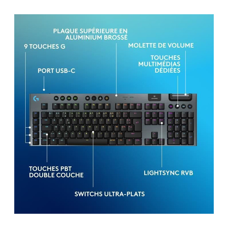 Gaming keyboard - wireless - Logitech G - G915 X - Tactile switch - AZ