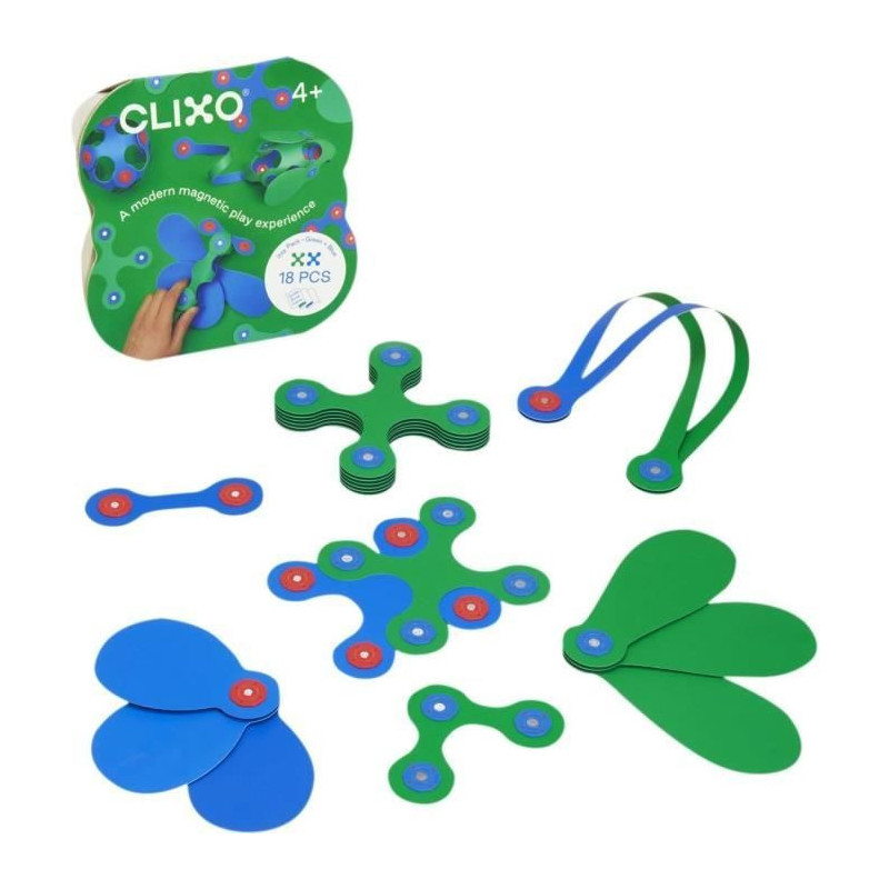 Magnetic Construction Set - GIPSY TOYS - Itsy CLIXO - 18 pcs - Blue/gr