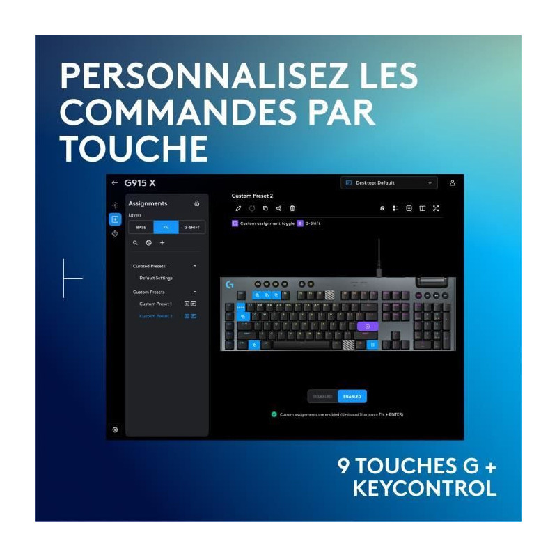 Gaming keyboard - wired - Logitech G - G915 X - Tactile switch - AZERT