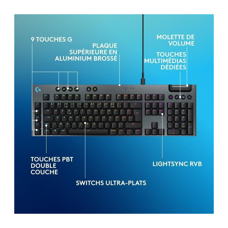 Gaming keyboard - wired - Logitech G - G915 X - Tactile switch - AZERT