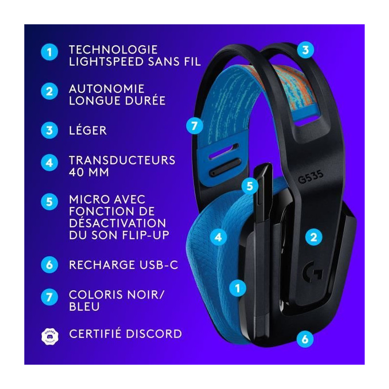 Gaming Headset - Wireless - LOGITECH G - G535 LIGHTSPEED - PC & PS5 -