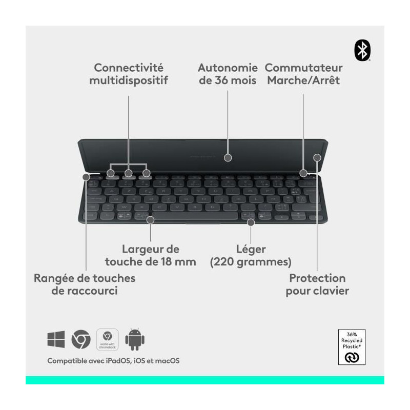 Logitech KEYS-TO-GO 2 Tablet Keyboard, UNIVERSAL BLUETOOTH KEYBOARD -