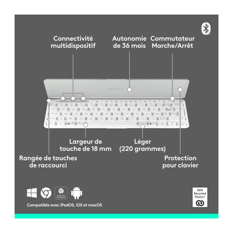 Logitech KEYS-TO-GO 2 Tablet Keyboard, UNIVERSAL BLUETOOTH KEYBOARD -