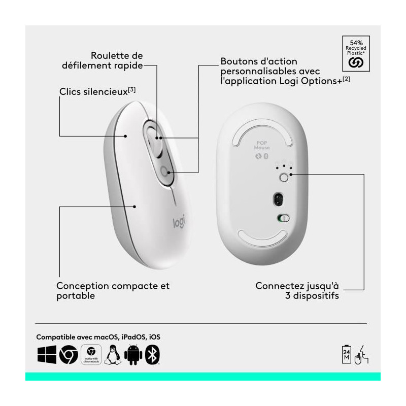 Mouse - Wireless - Logitech - Pop Mouse - Off-white