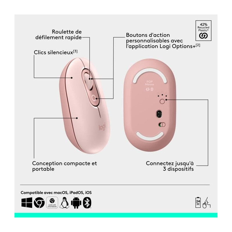 Mouse - Wireless - Logitech - Pop Mouse - Pink