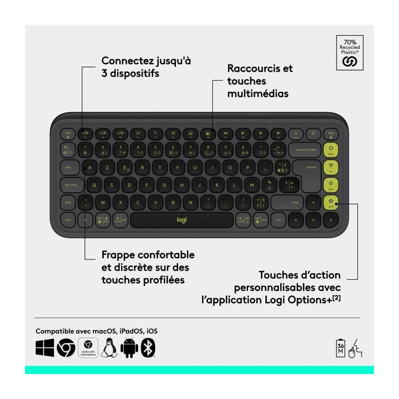 Keyboard - Wireless - Logitech - Pop Icon Keys - AZERTY - Graphite