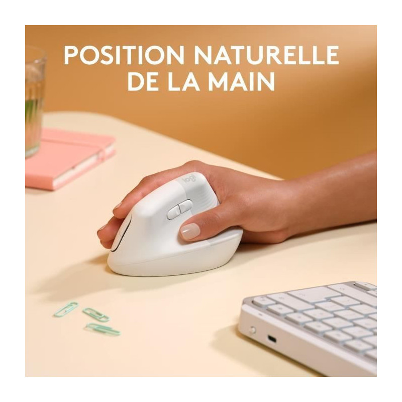 Logitech - Lift mouse for Mac - Wireless Ergonomic - White