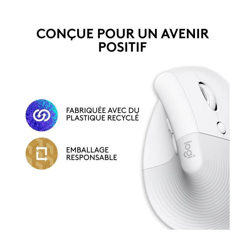 Logitech - Lift mouse for Mac - Wireless Ergonomic - White
