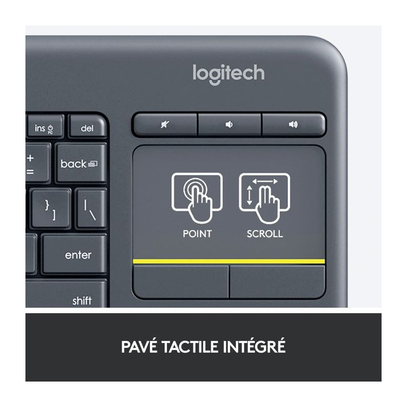 LOGITECH K400 Plus Multimedia TV Keyboard - AZERTY - Wireless - Touchp