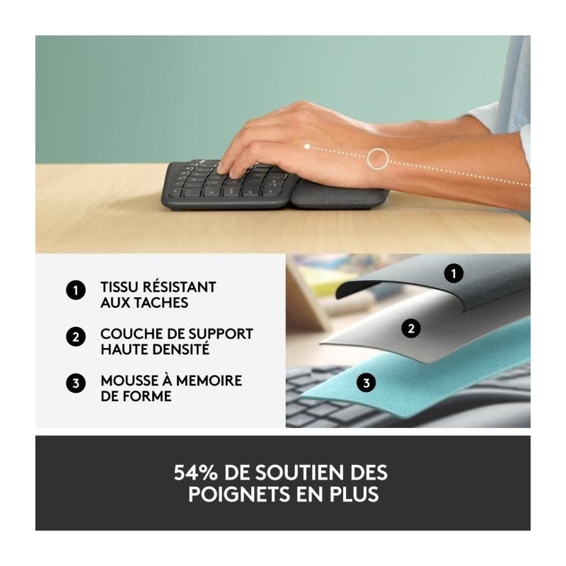 Ergonomic keyboard - Wireless - LOGITECH - K860 ERGO - Keyboard positi