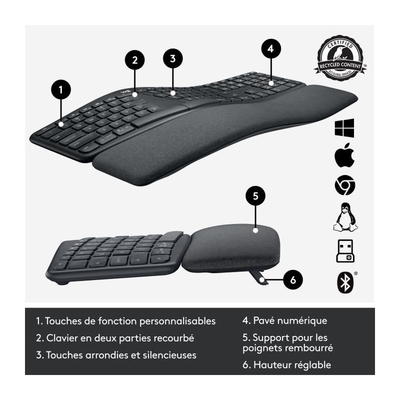 Ergonomic keyboard - Wireless - LOGITECH - K860 ERGO - Keyboard positi