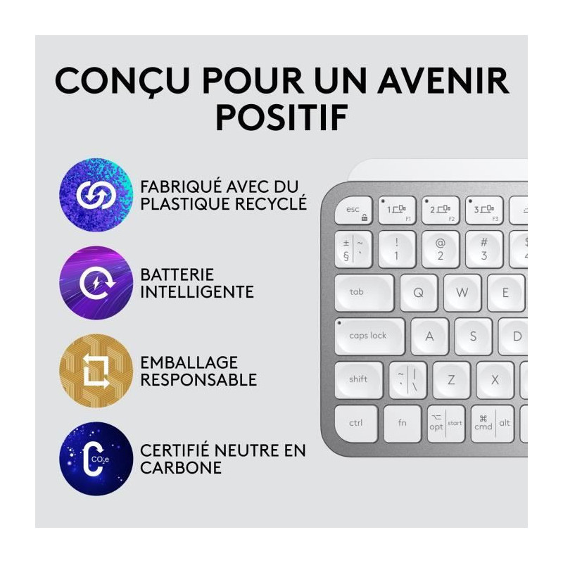 Logitech Wireless Keyboard - MX Keys Mini - PALE GRAY - Compact, Bluet