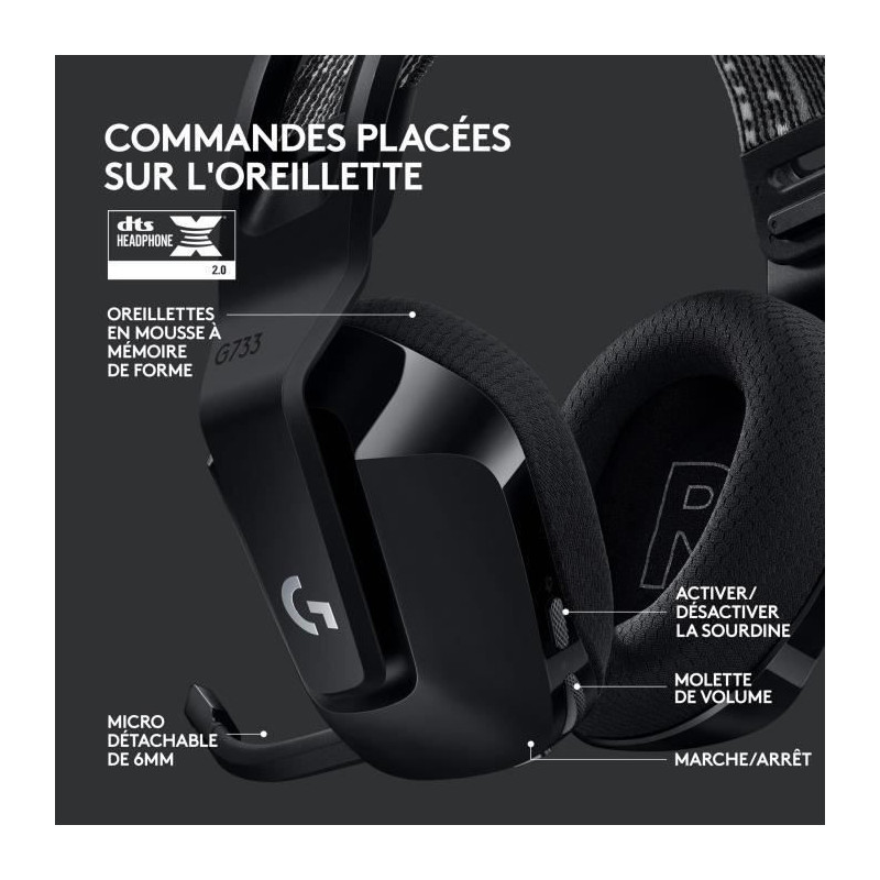 Gaming Headphones - Wireless - LOGITECH G - G733 LIGHTSPEED - Black