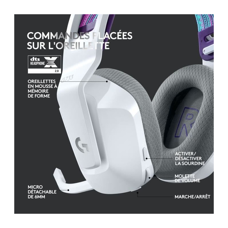 Gaming Headphones - Wireless - LOGITECH G - G733 LIGHTSPEED - White