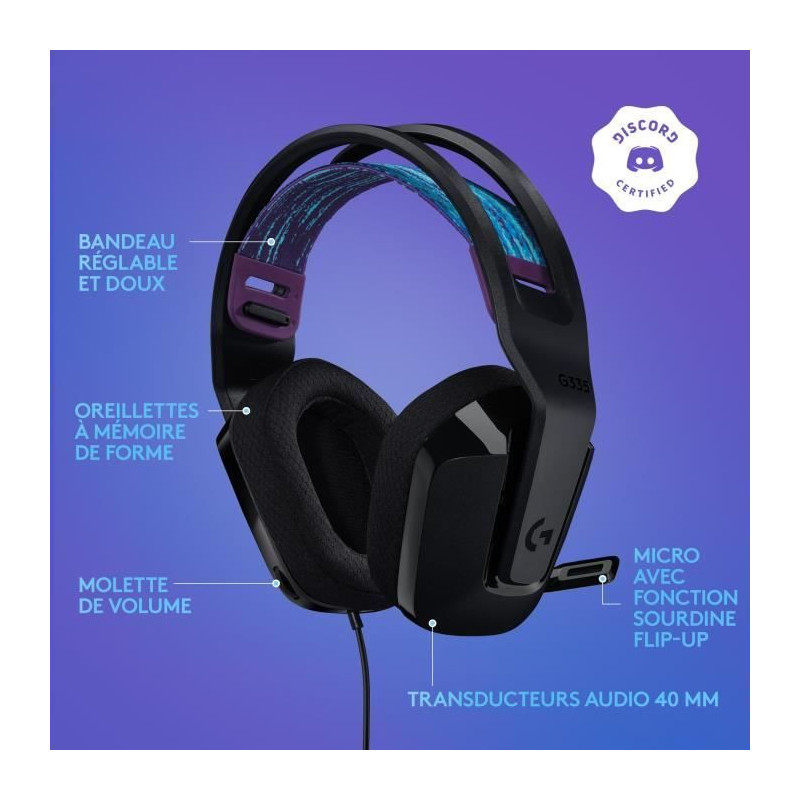 GAMING headset - Lightweight - LOGITECH G - G335 WIRED - BLACK Discord