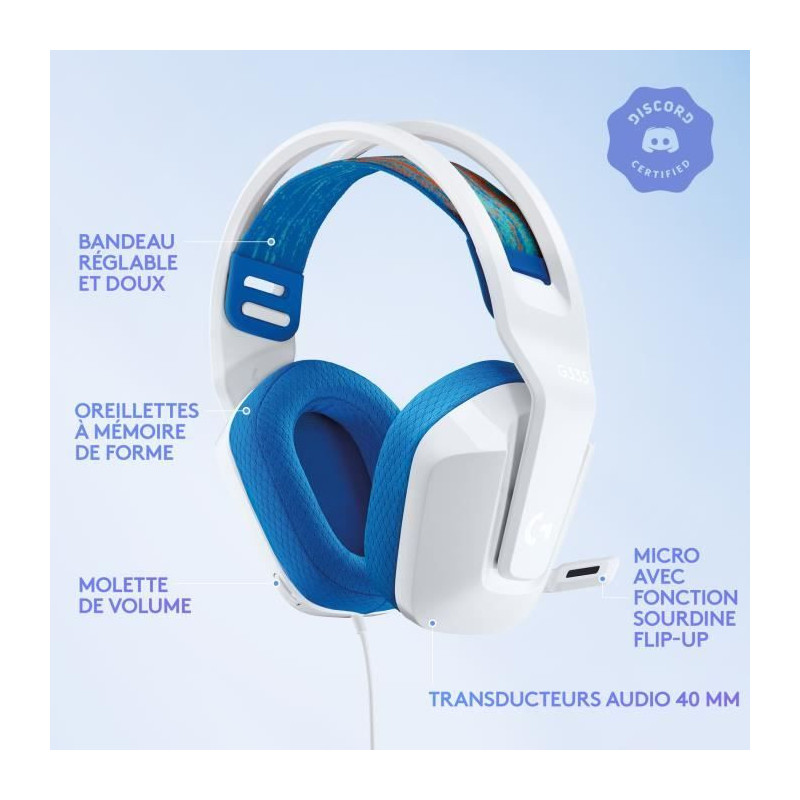 GAMING Headphones - Lightweight - LOGITECH G - G335 WIRED - WHITE - Di