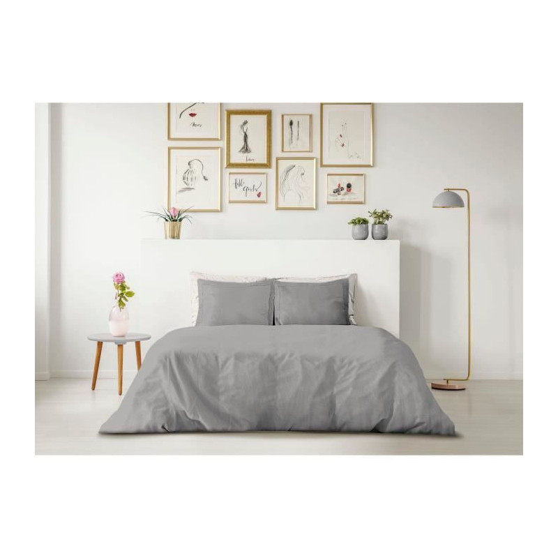 LOVELY HOME DUVET SET - 220x240 cm - 100% COTTON - LIGHT GRAY