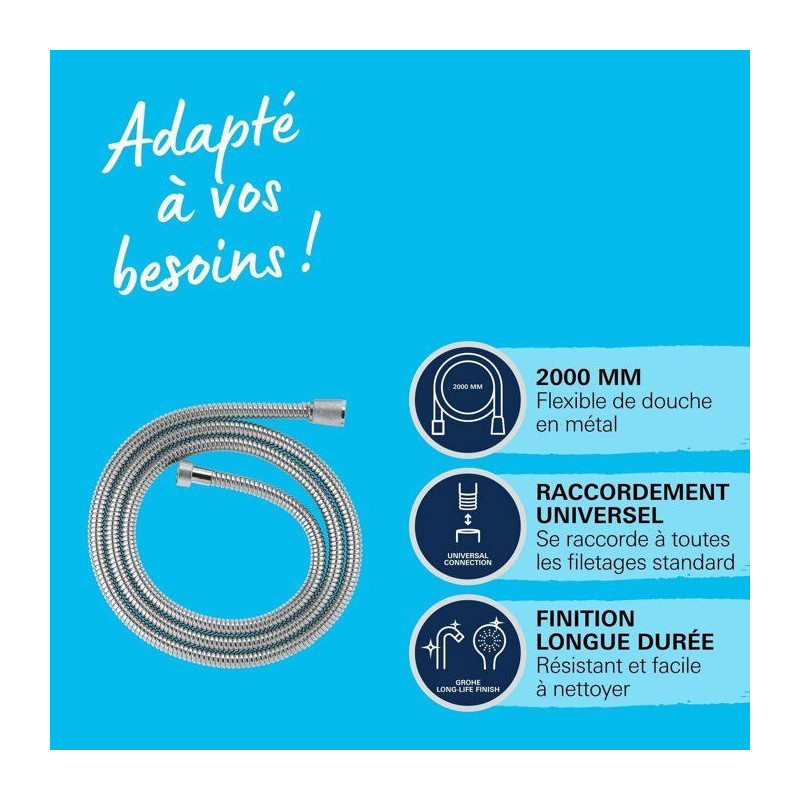 Shower hose - GROHE - VitalioFlex Metal - 2 m - Chrome - Kink-resistan