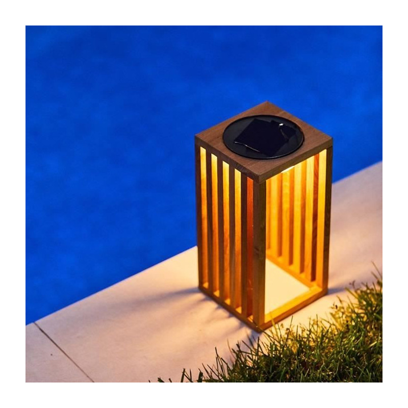 Decorative solar lantern - LUMISKY - CHENNAI - H30 cm - Solid teak woo