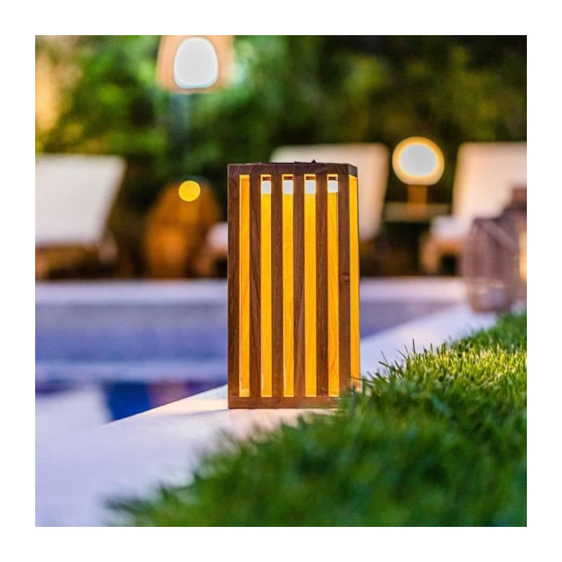 Decorative solar lantern - LUMISKY - CHENNAI - H30 cm - Solid teak woo