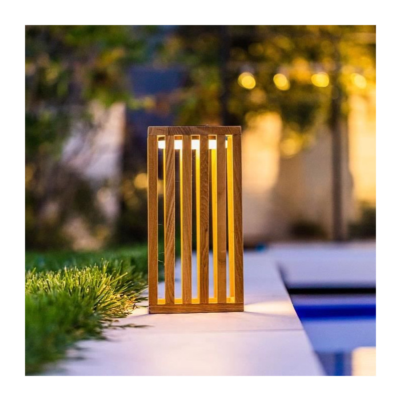 Decorative solar lantern - LUMISKY - CHENNAI - H30 cm - Solid teak woo