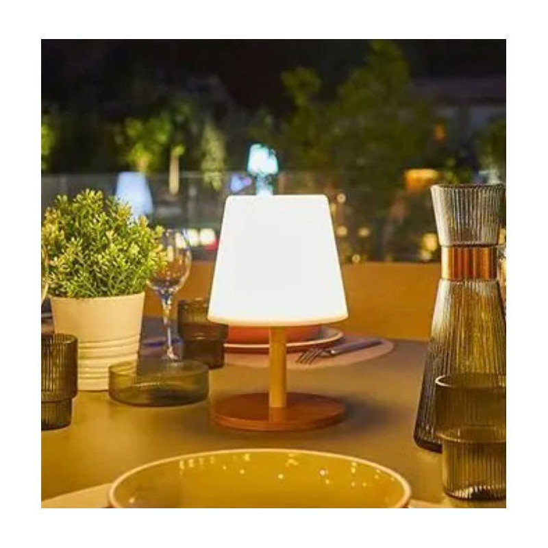 Solar and rechargeable table lamp - LUMISKY - STANDY MINI WOOD SOLAR -