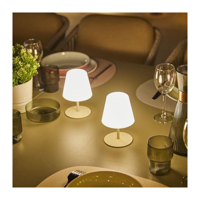 Set of 2 cordless table lamps - LUMISKY - TWINS - Cream - H16 cm - LED