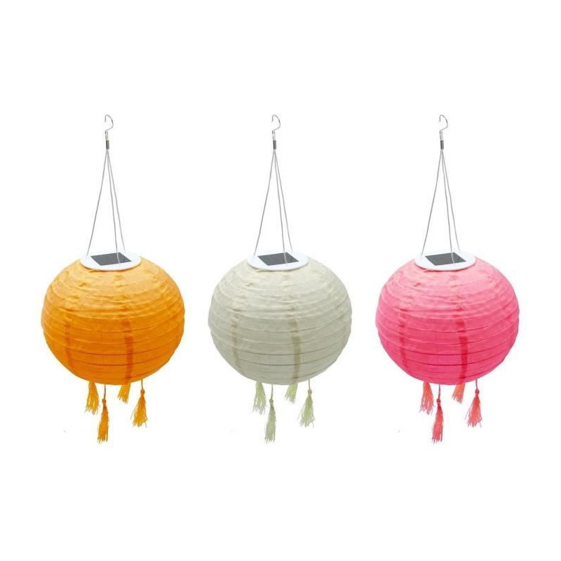 Set of 3 solar lanterns - LUMISKY - SHANGRI LA - H20 cm - Pink, cream