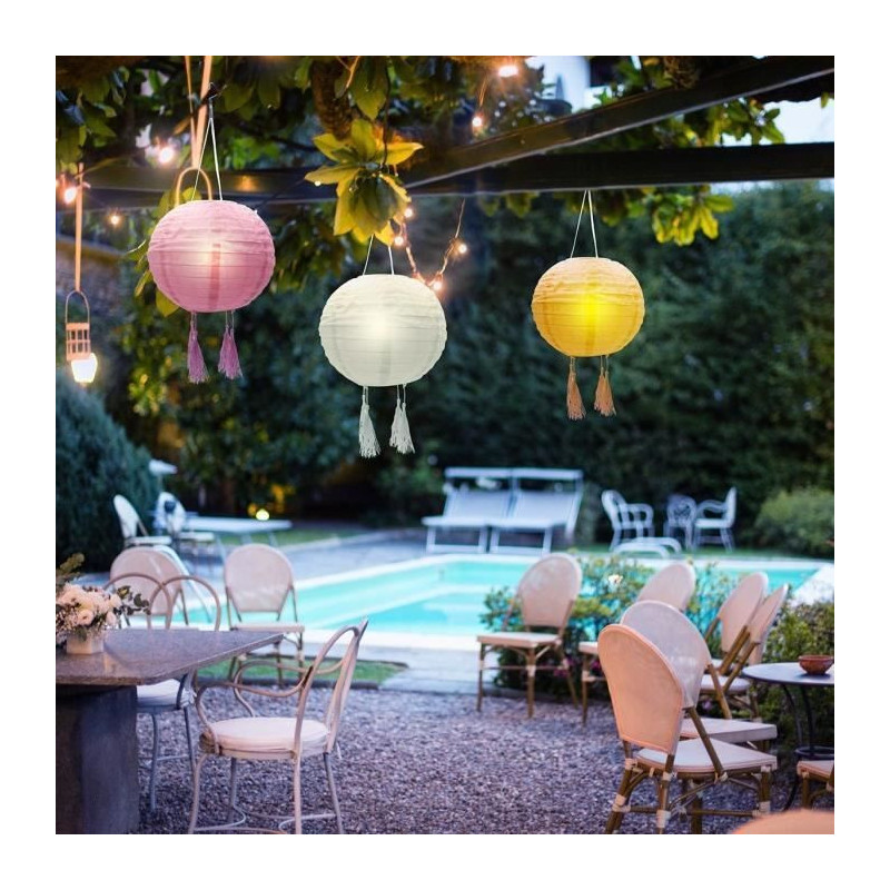 Set of 3 solar lanterns - LUMISKY - SHANGRI LA - H20 cm - Pink, cream