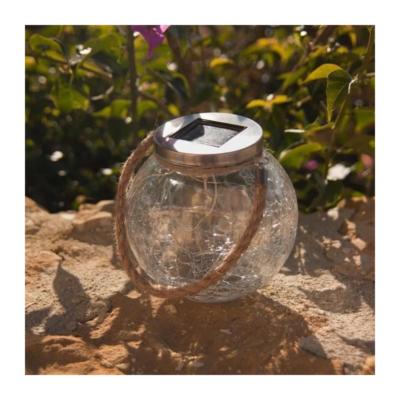 Set of 2 solar balls - LUMISKY - CRACK BALL CORD - H13 cm - Cracked gl