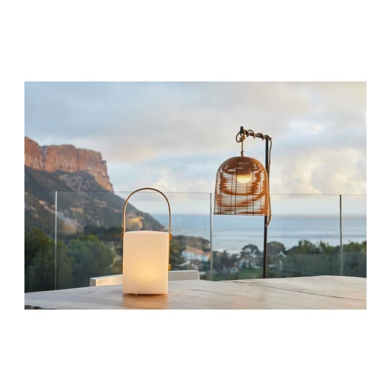 TIKY Cordless bamboo handle lantern - LED warm white / multicolor dimm