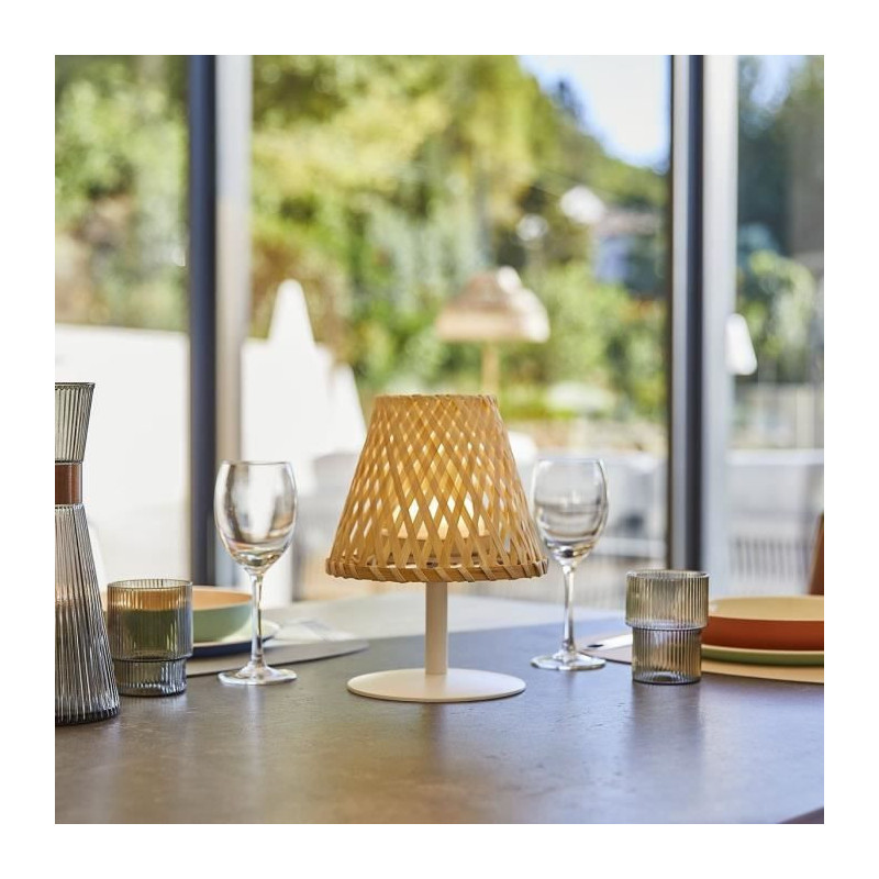 Cordless table lamp - LUMISKY - IBIZA - H26 cm - Natural bamboo - Warm
