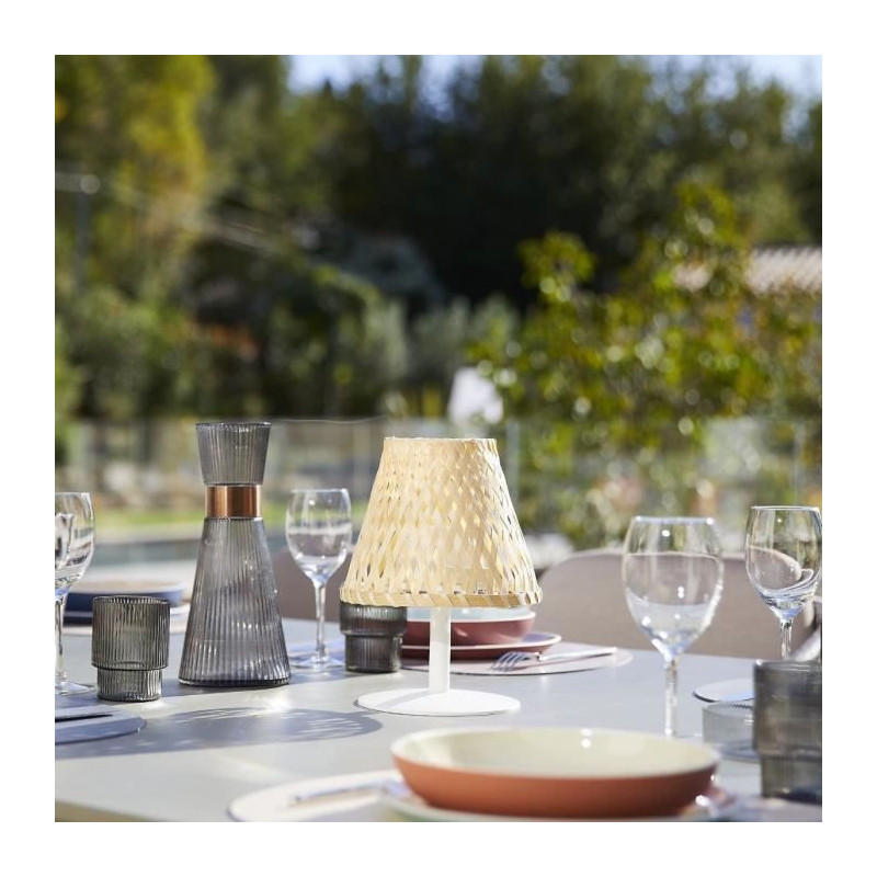 Cordless table lamp - LUMISKY - IBIZA - H26 cm - Natural bamboo - Warm