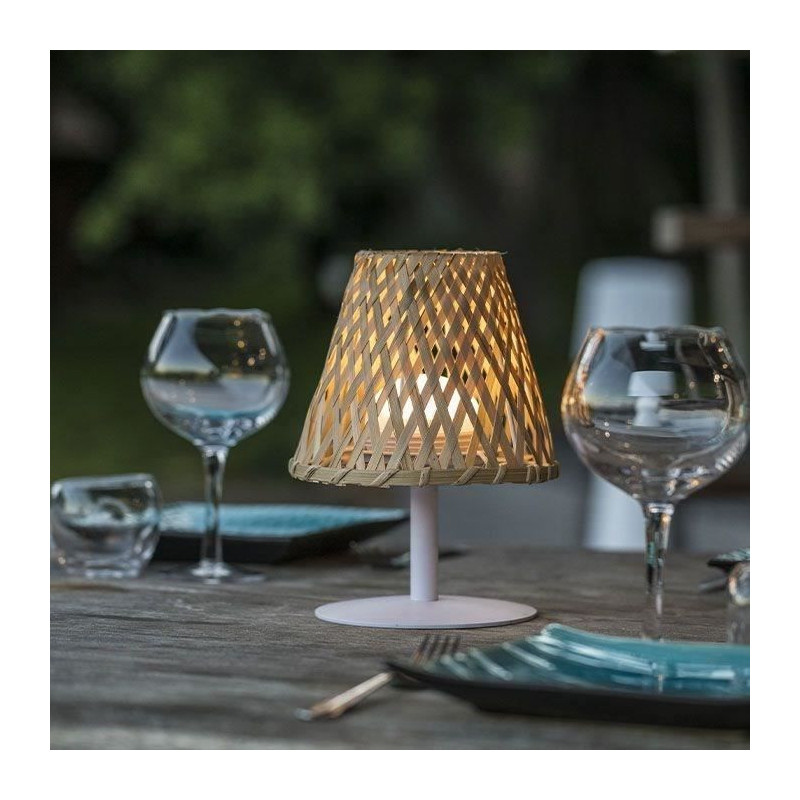 Cordless table lamp - LUMISKY - IBIZA - H26 cm - Natural bamboo - Warm