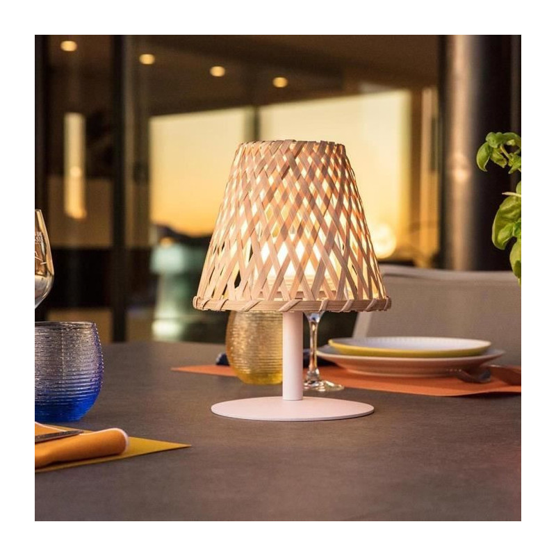 Cordless table lamp - LUMISKY - IBIZA - H26 cm - Natural bamboo - Warm