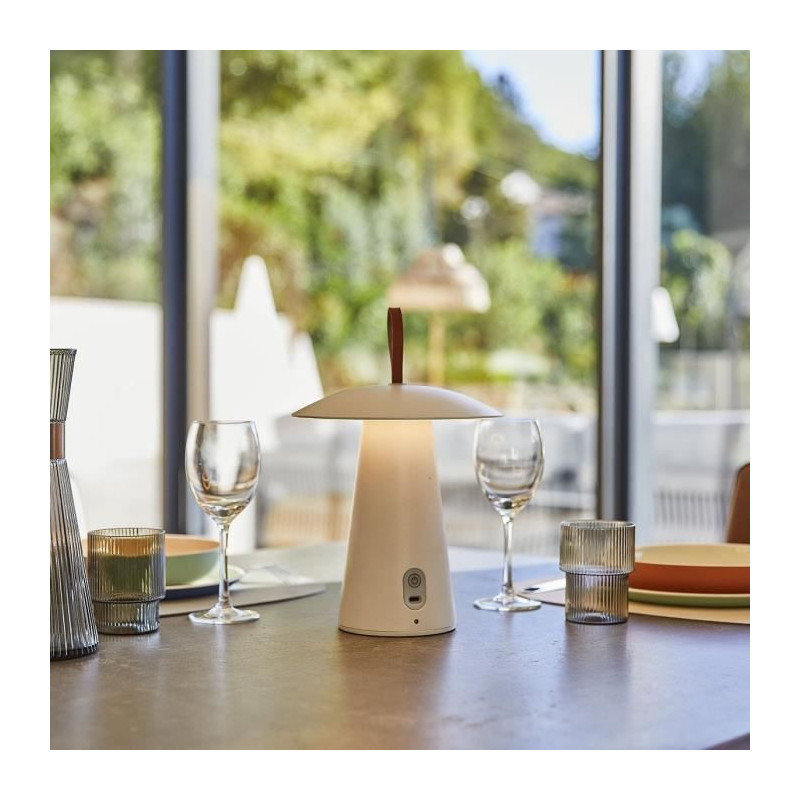 Cordless table lamp - LUMISKY - FUNGY - H29 cm - Aluminum - Leather ha