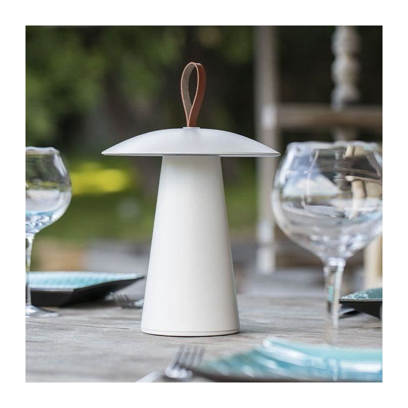 Cordless table lamp - LUMISKY - FUNGY - H29 cm - Aluminum - Leather ha
