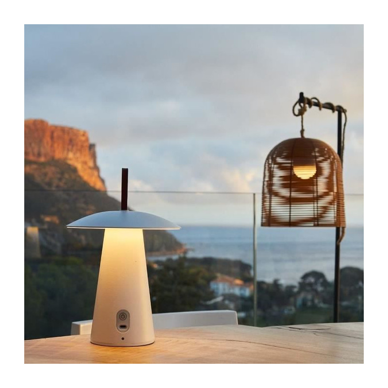 Cordless table lamp - LUMISKY - FUNGY - H29 cm - Aluminum - Leather ha