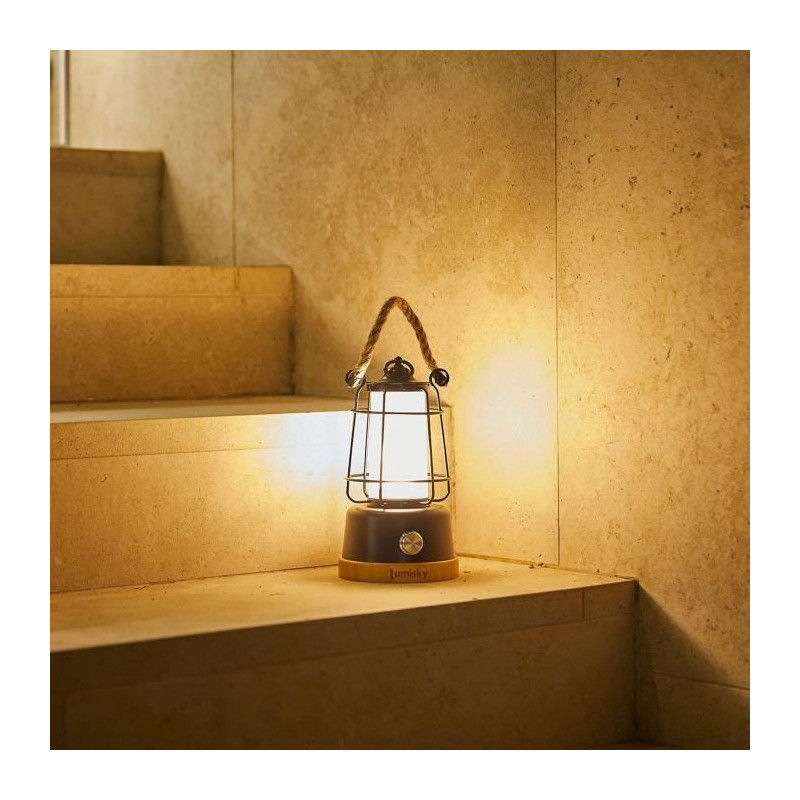 Cordless lantern - LUMISKY - WILDY - H23 cm - Rope handle - Warm white