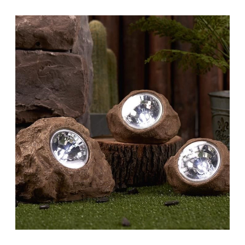 Set of 3 solar garden rocks to place - LUMISKY - ROCKY BROWN - 14 and