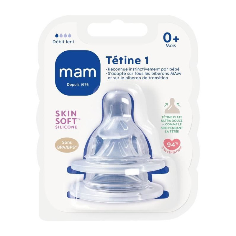 MAM Anatomic teat - Flow rate 1 Slow - Silicone - Set of 2 - Transpare