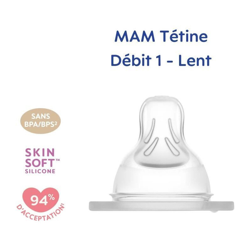 MAM Anatomic teat - Flow rate 1 Slow - Silicone - Set of 2 - Transpare