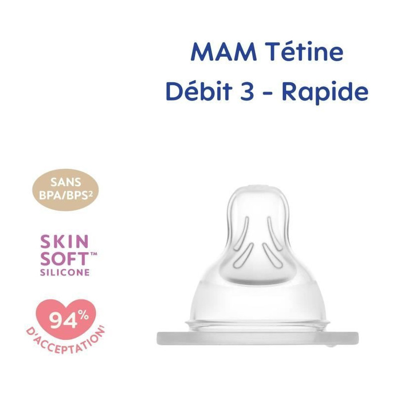 MAM Anatomic Teat - Flow 3 Fast - Silicone - Pack of 2 - Transparent
