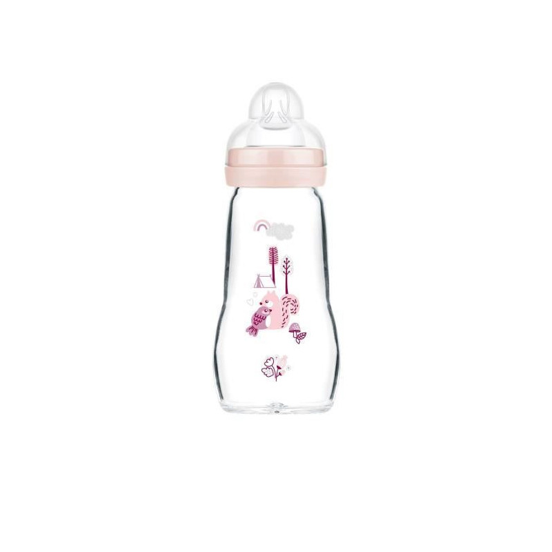 MAM Glass Bottle - 260ml - 0 to 6 Months - Teat Flow 2 - Pink