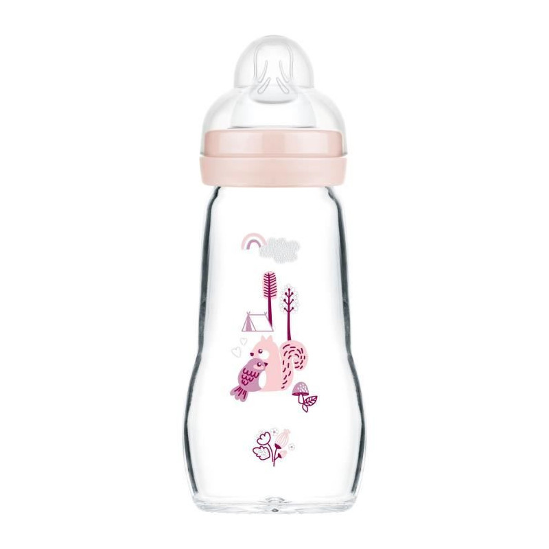 MAM Glass Bottle - 260ml - 0 to 6 Months - Teat Flow 2 - Pink